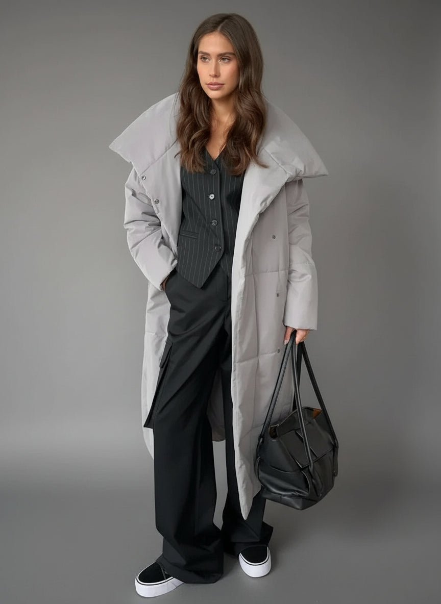 Ashton Split collar belted long puffer coat. - GoSobiShop Boutique