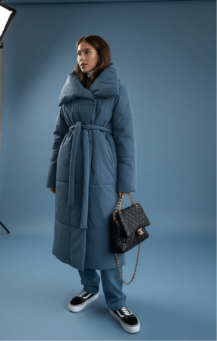 Ashton Split collar belted long puffer coat. - GoSobiShop Boutique