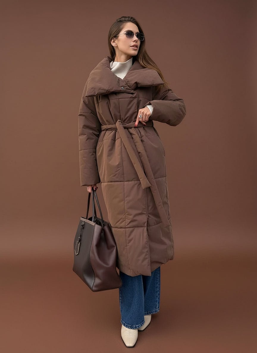 Ashton Split collar belted long puffer coat. - GoSobiShop Boutique