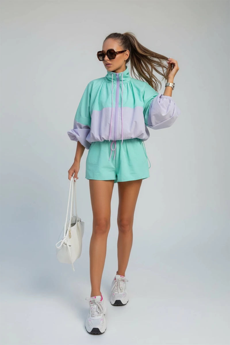 Avery Color-Block Windbreaker Short Set - GoSobiShop Boutique