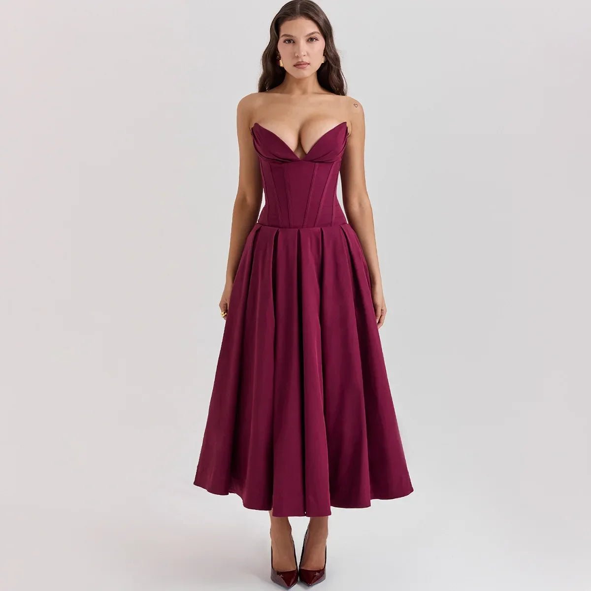 Backless Corset V - neck High Waist maxi dress - GoSobiShop Boutique