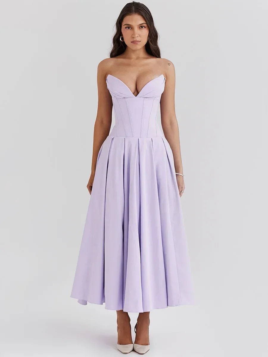 Backless Corset V - neck High Waist maxi dress - GoSobiShop Boutique