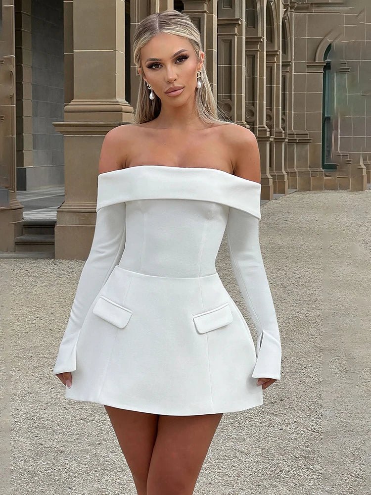 Backless long sleeve 2 pockets A-line mini dress - GoSobiShop Boutique