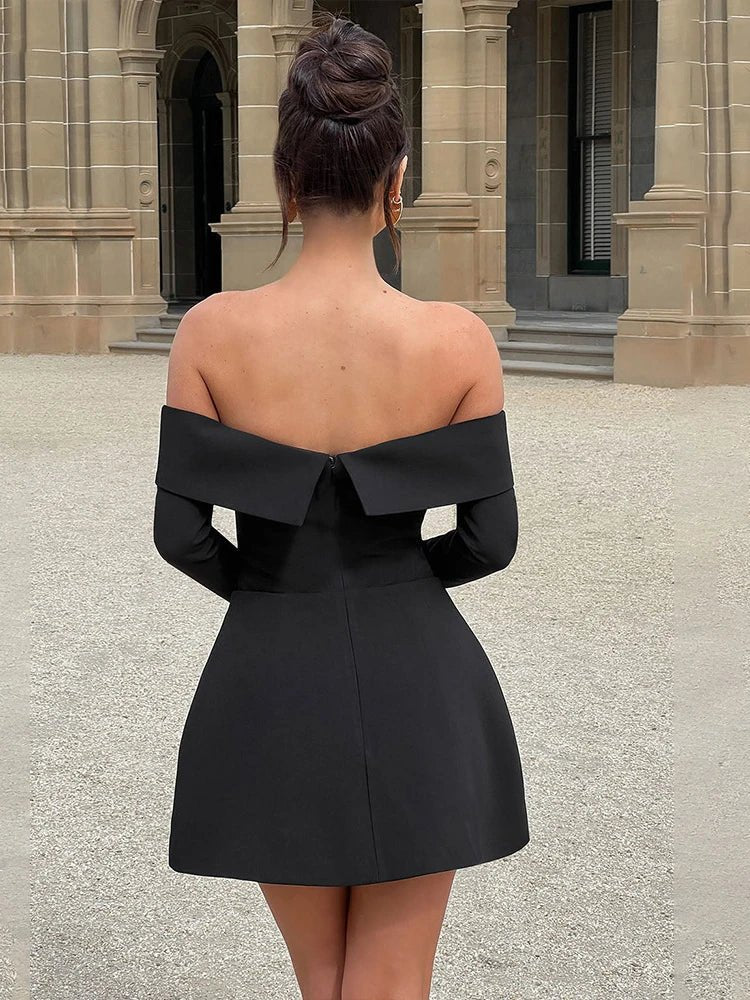 Backless long sleeve 2 pockets A-line mini dress - GoSobiShop Boutique