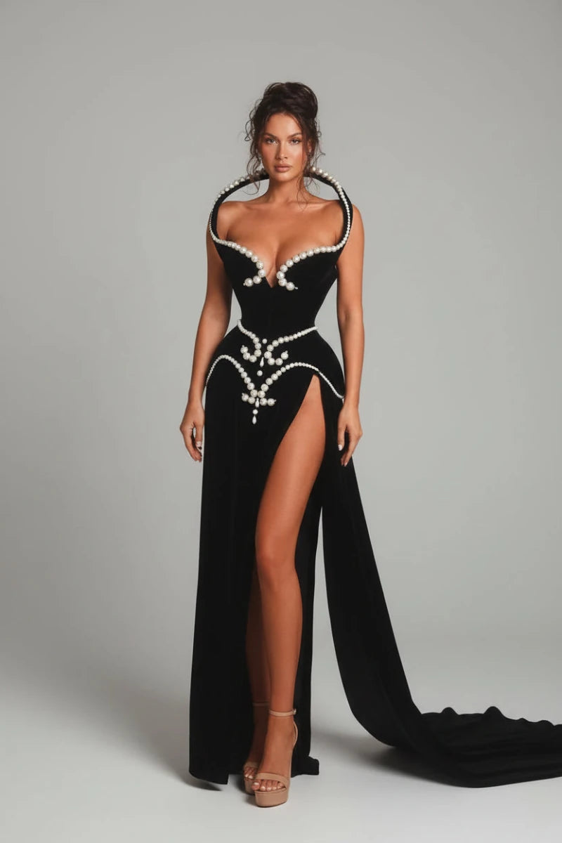 Beaded Velvet Mermaid Gown - GoSobiShop Boutique