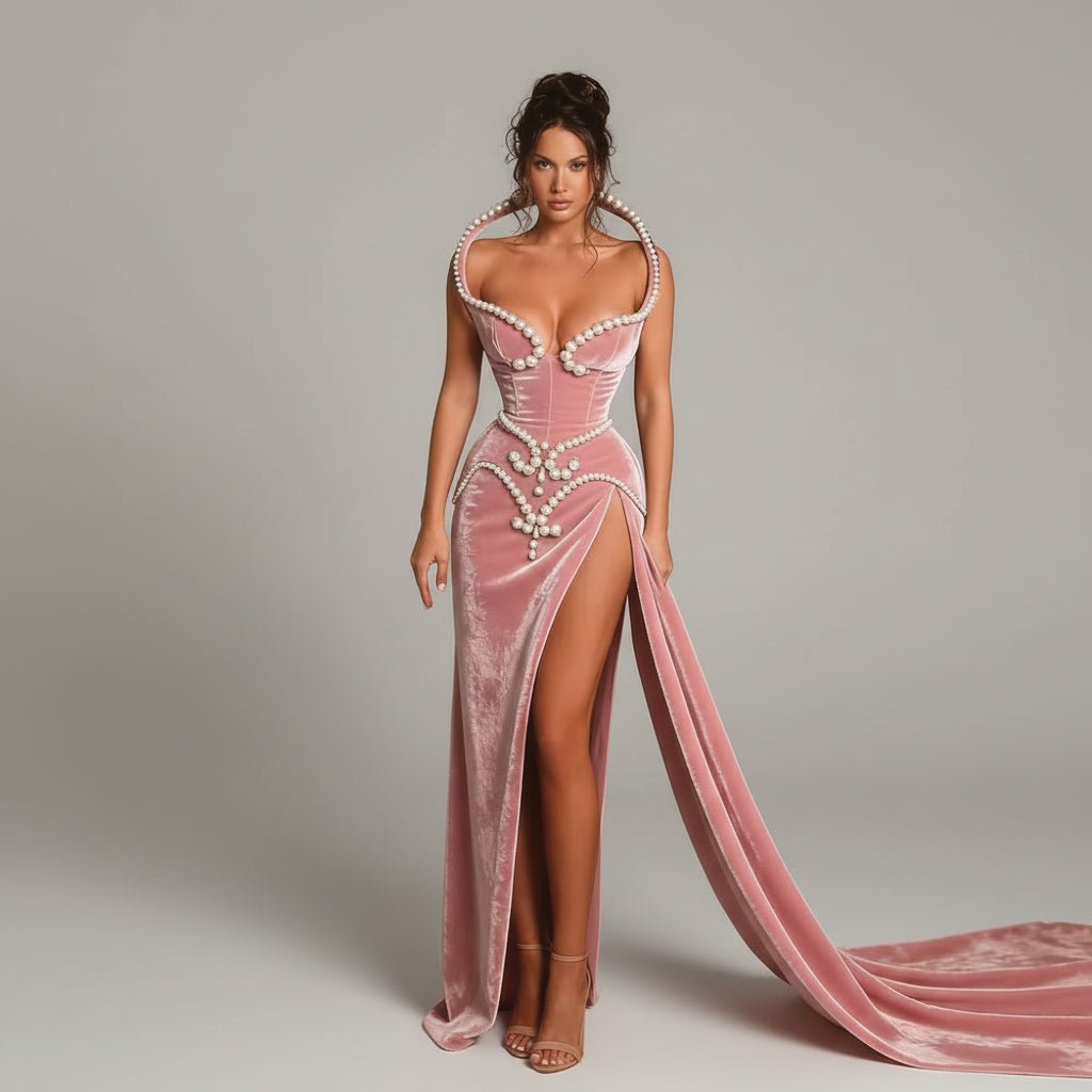 Beaded Velvet Mermaid Gown - GoSobiShop Boutique