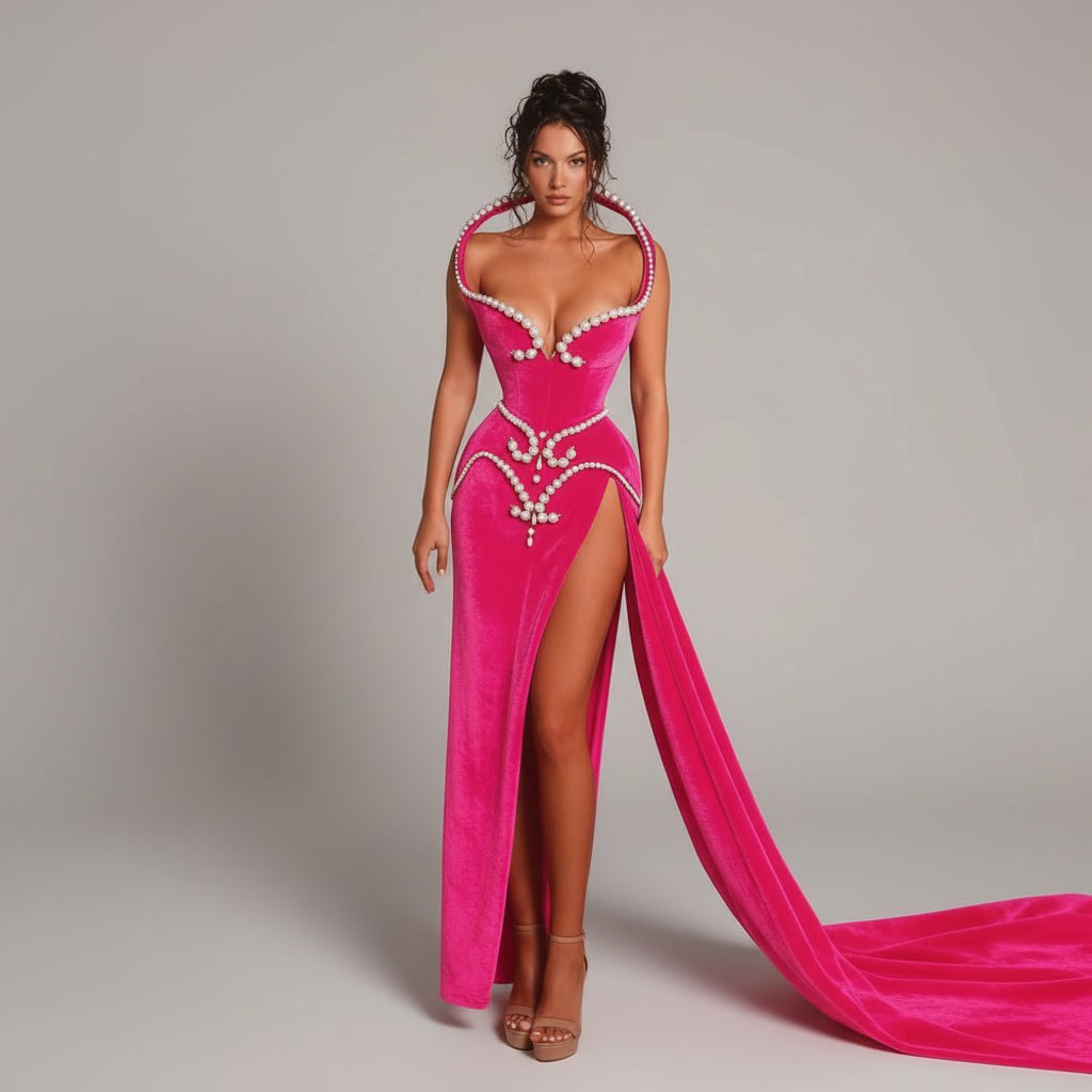 Beaded Velvet Mermaid Gown - GoSobiShop Boutique