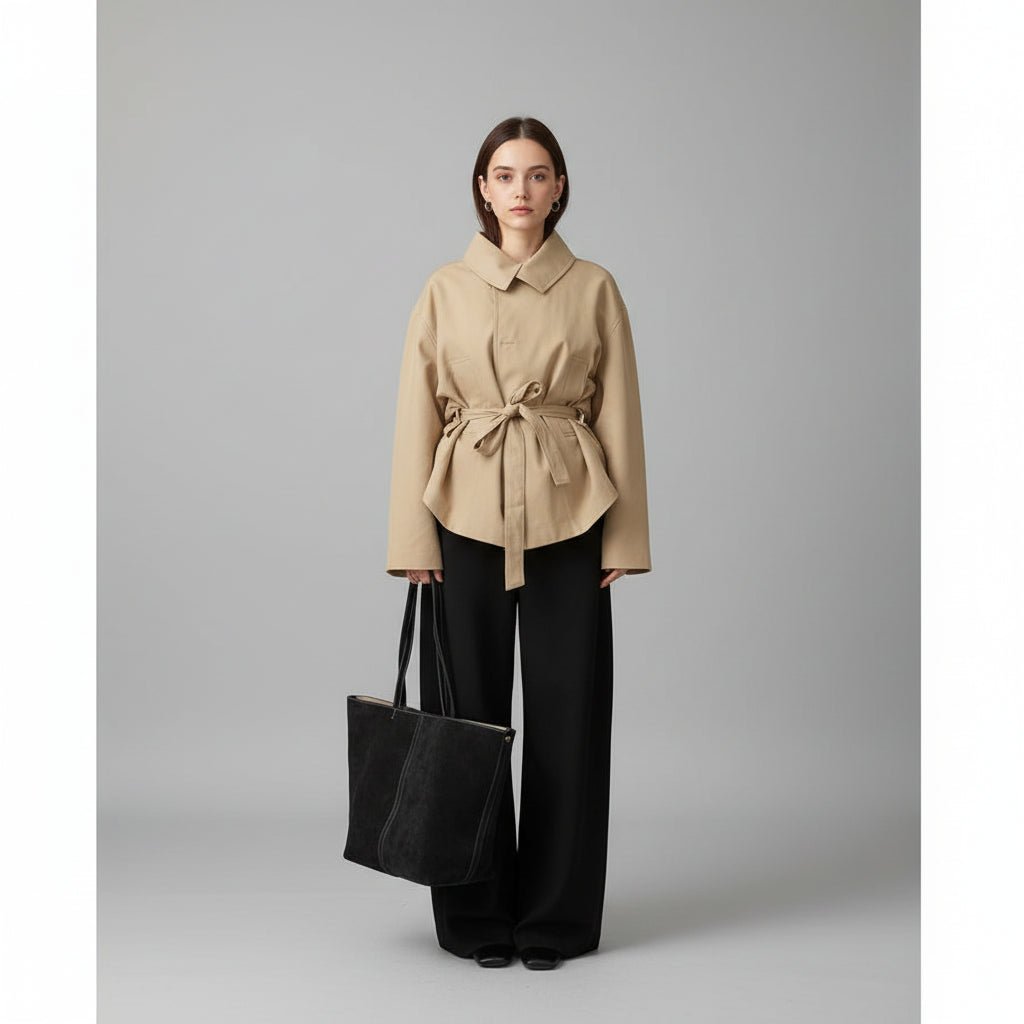 Beige Waist-Tie Batwing Jacket - GoSobiShop Boutique