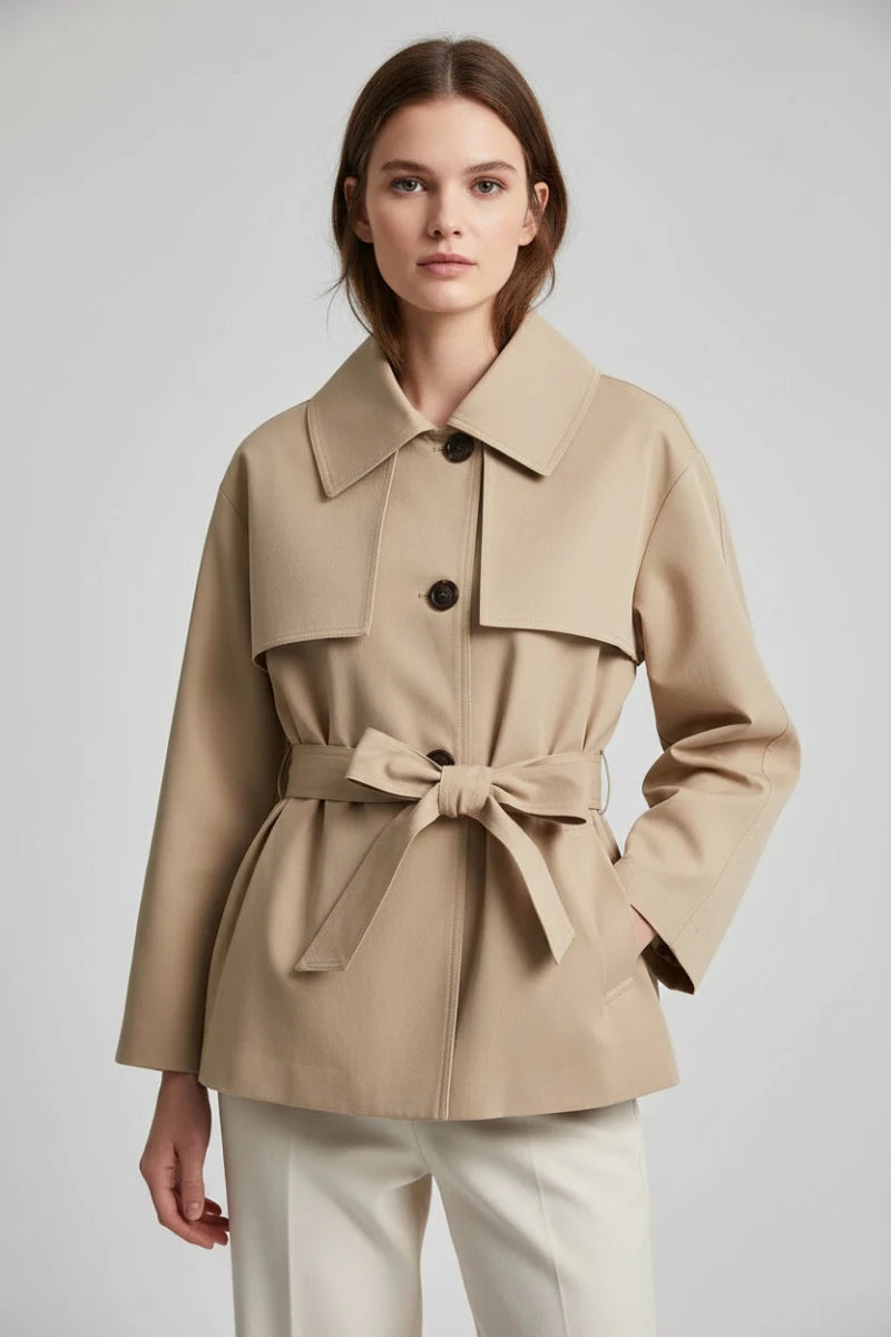 Beige Waist-Tie Batwing Jacket - GoSobiShop Boutique