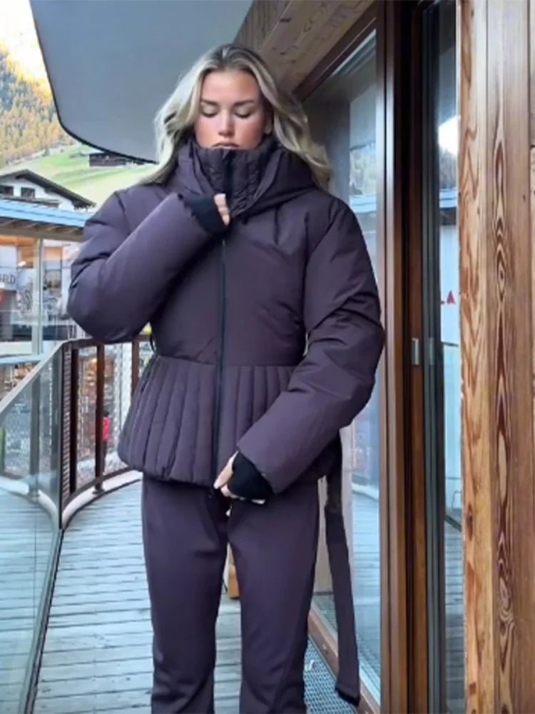 Belted padded ski jacket puffer jacket. - GoSobiShop Boutique