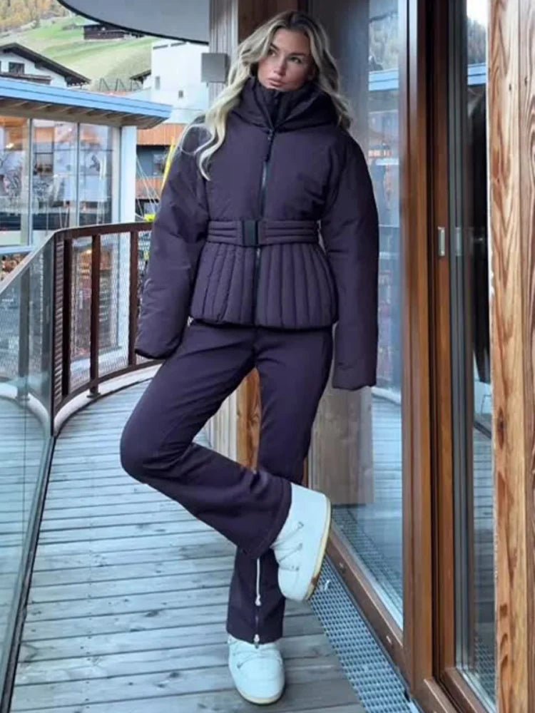 Belted padded ski jacket puffer jacket. - GoSobiShop Boutique