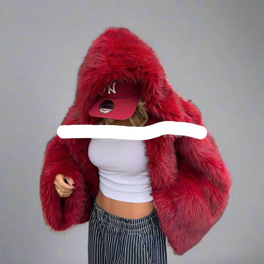 BLD Faux Fur Coat red reddy jacket - GoSobiShop Boutique