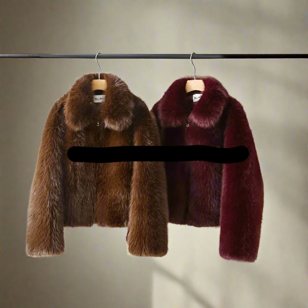 Burgundy and chocolate faux fur cropped fur jacket fall top - GoSobiShop Boutique