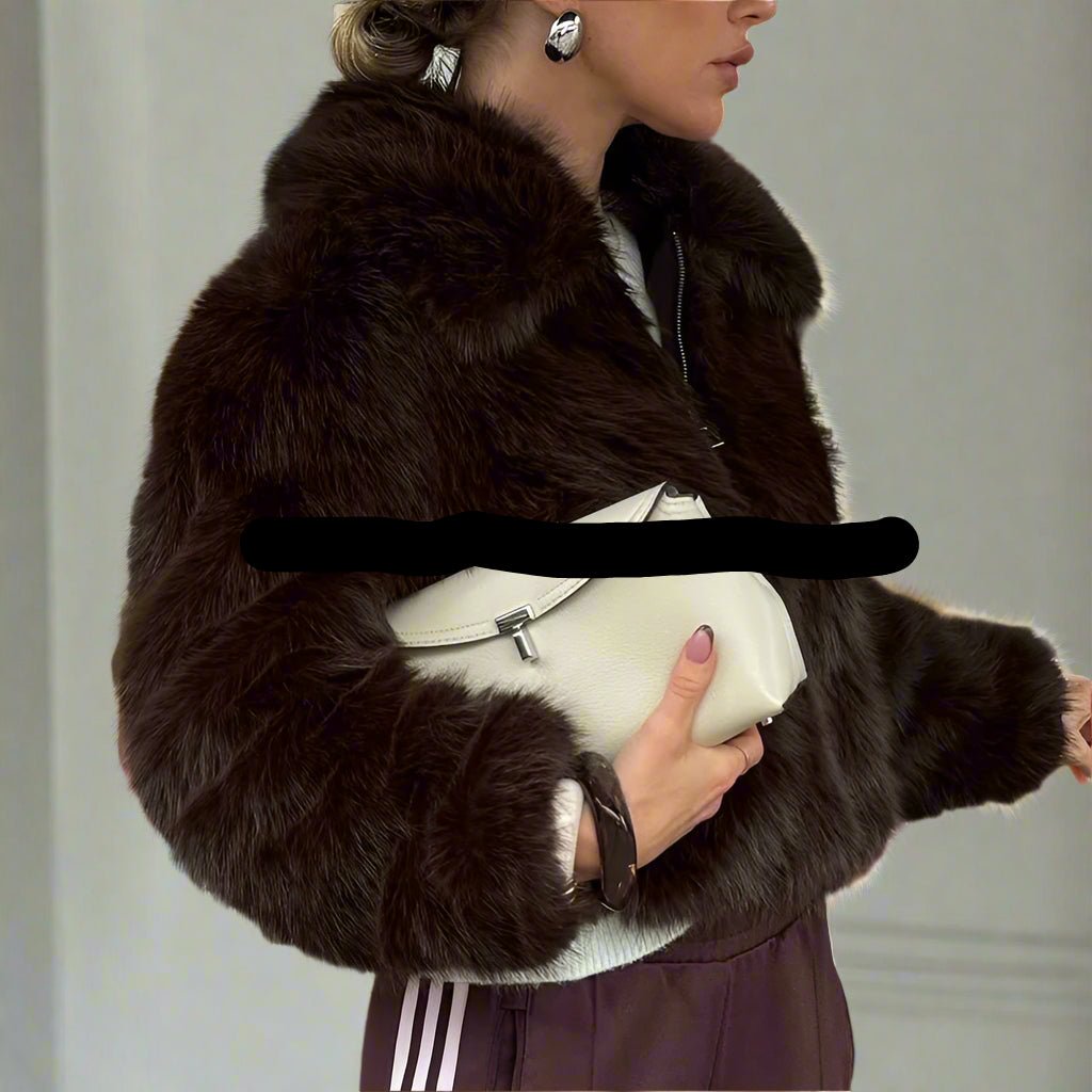 Burgundy and chocolate faux fur cropped fur jacket fall top - GoSobiShop Boutique