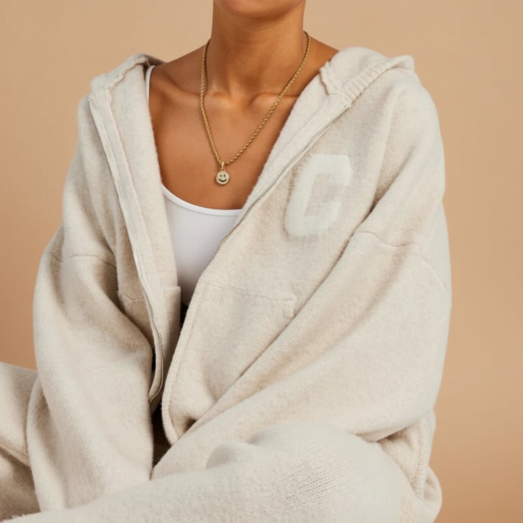 C - Tracksuit wool knit zipper hoodie knit wool sweatpants fall tops - GoSobiShop Boutique