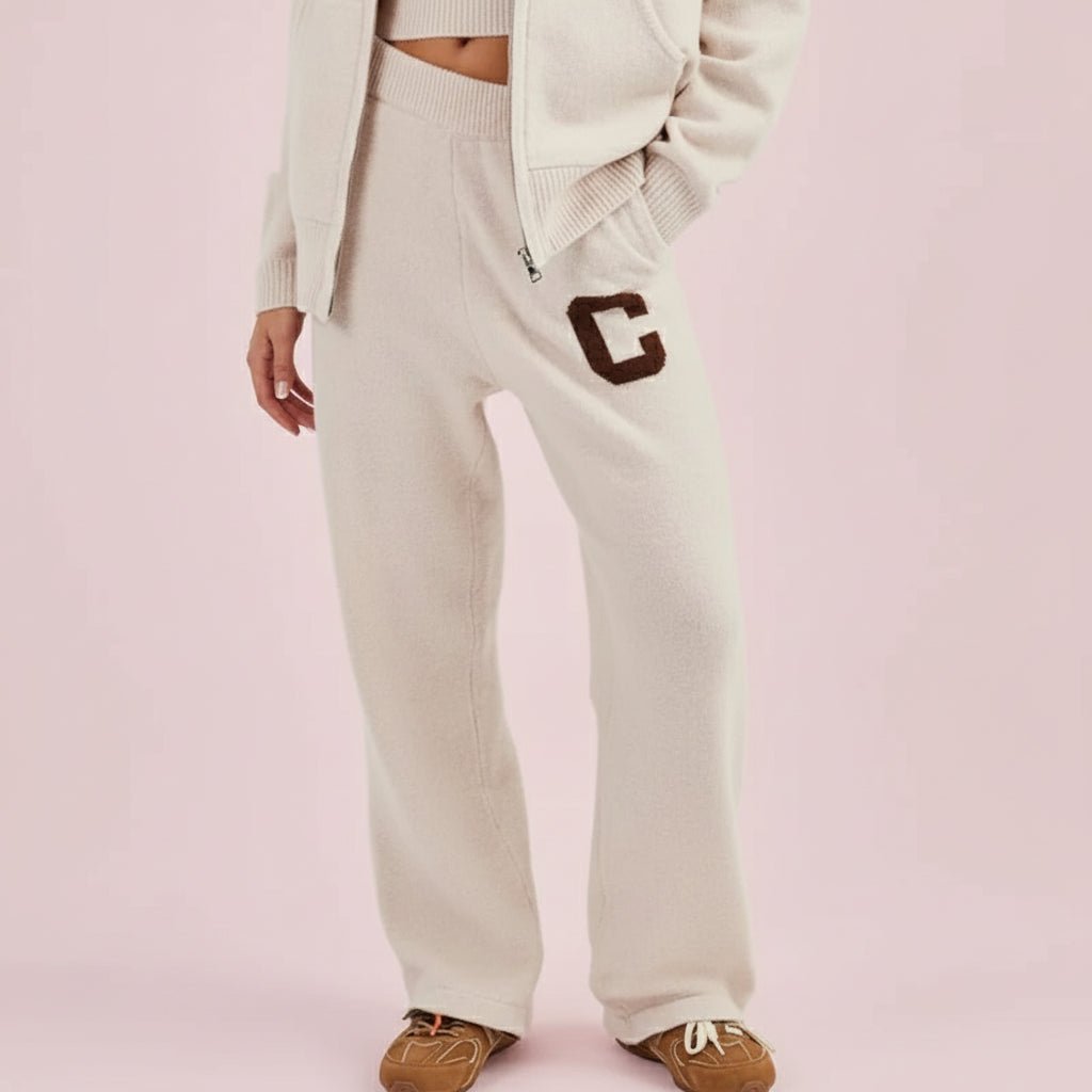 C - Tracksuit wool knit zipper hoodie knit wool sweatpants fall tops - GoSobiShop Boutique