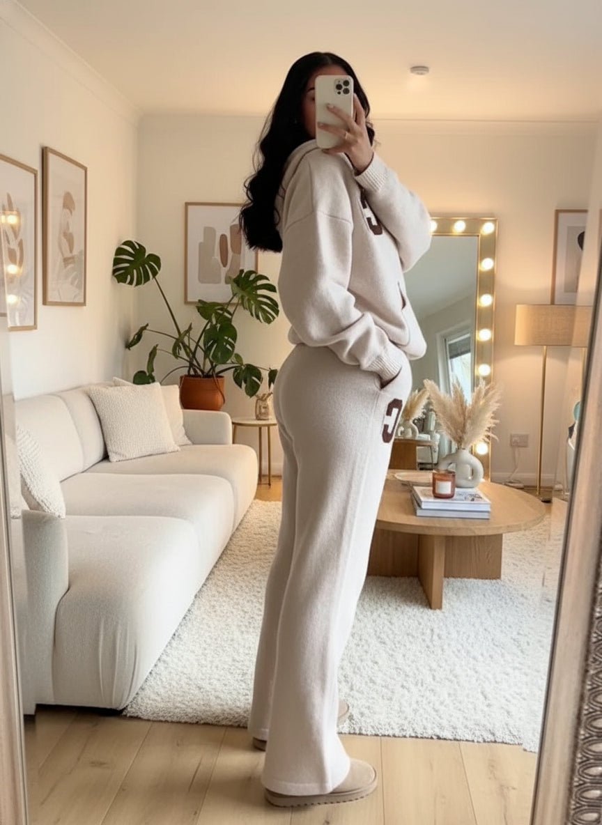 C - Tracksuit wool knit zipper hoodie knit wool sweatpants fall tops - GoSobiShop Boutique