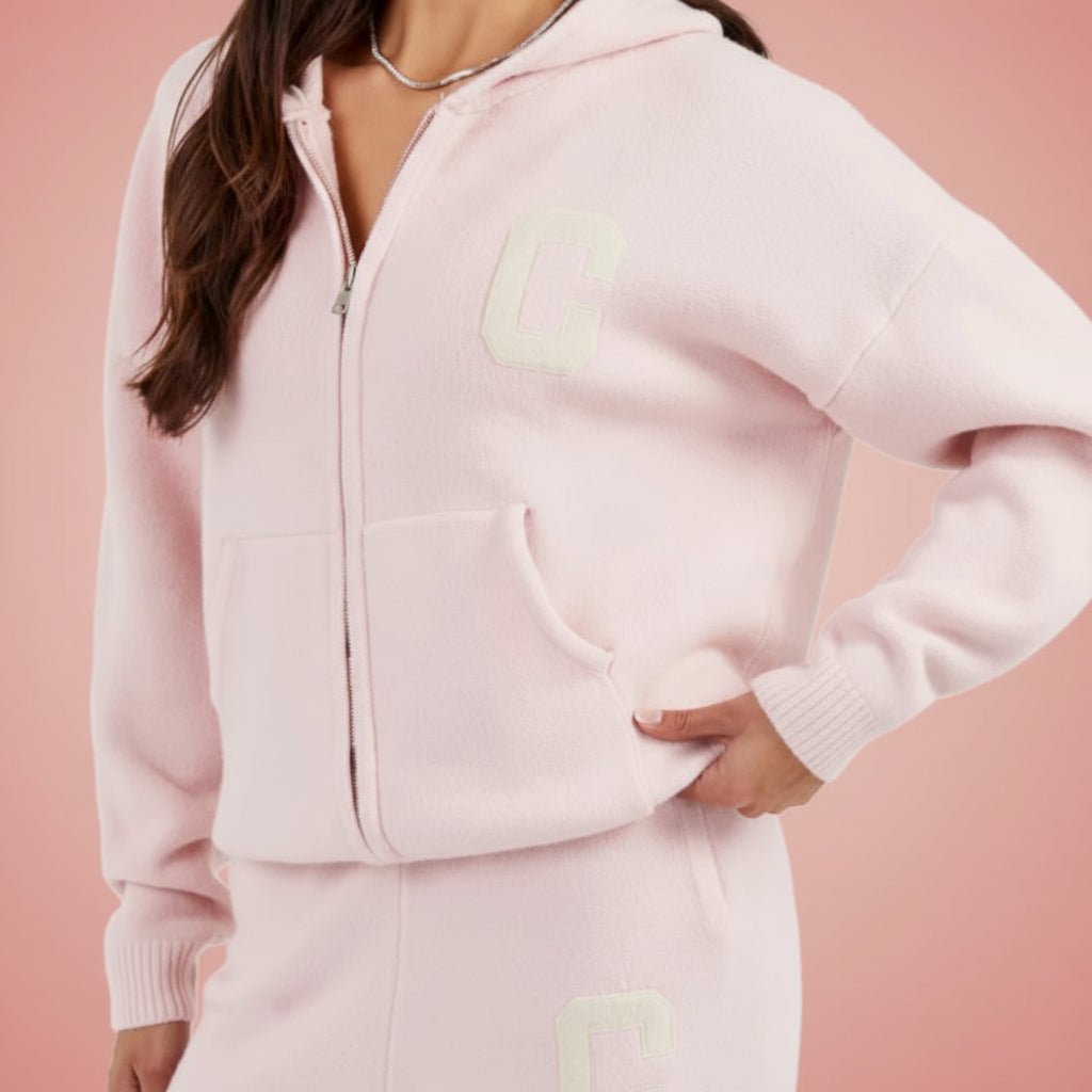 C - Tracksuit wool knit zipper hoodie knit wool sweatpants fall tops - GoSobiShop Boutique