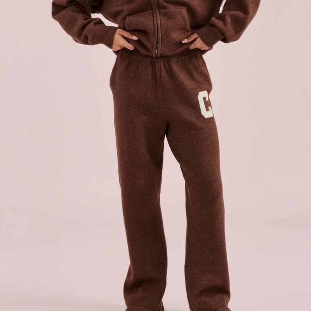 C - Tracksuit wool knit zipper hoodie knit wool sweatpants fall tops - GoSobiShop Boutique