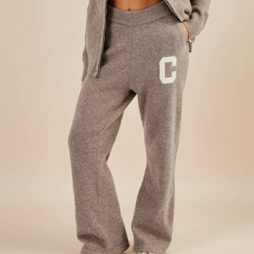 C - Tracksuit wool knit zipper hoodie knit wool sweatpants fall tops - GoSobiShop Boutique