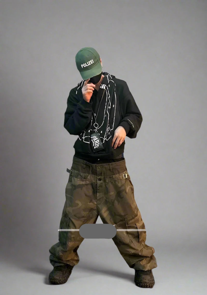 Camo cut up multi - pockets baggy pants - GoSobiShop Boutique