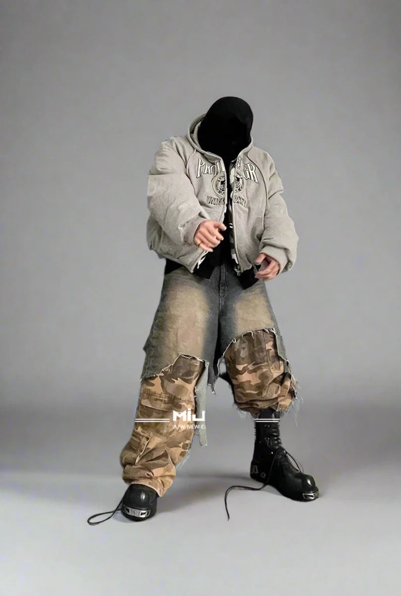 Camo Jeans Ripped Spliced Jeans wide jeans baggy jeans - GoSobiShop Boutique
