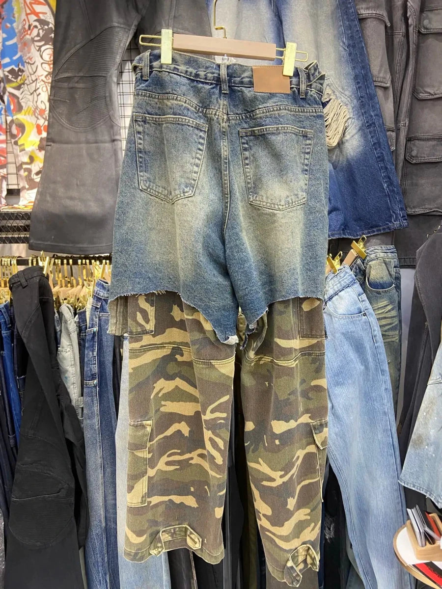 Camo Jeans Ripped Spliced Jeans wide jeans baggy jeans - GoSobiShop Boutique