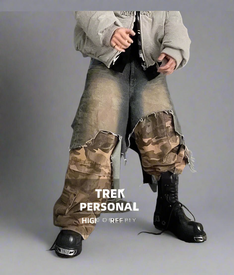 Camo Jeans Ripped Spliced Jeans wide jeans baggy jeans - GoSobiShop Boutique