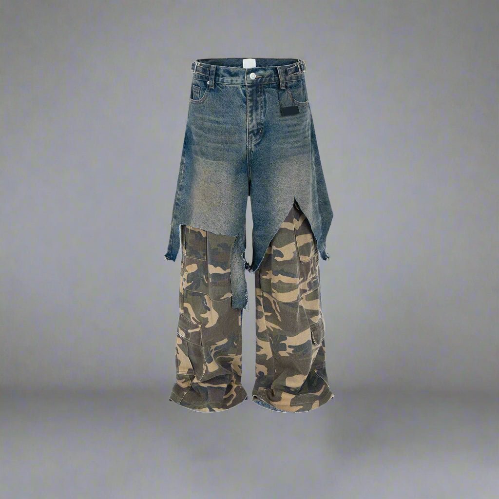 Camo Jeans Ripped Spliced Jeans wide jeans baggy jeans - GoSobiShop Boutique