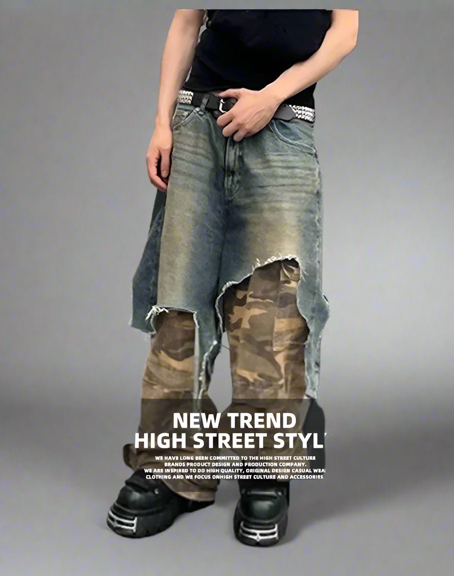 Camo Jeans Ripped Spliced Jeans wide jeans baggy jeans - GoSobiShop Boutique