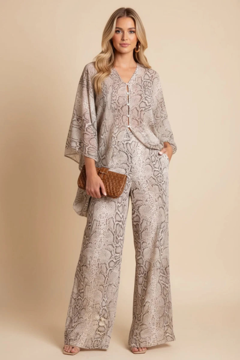 Casual chic boho two piece snake print set spring fashion 2026. - GoSobiShop Boutique