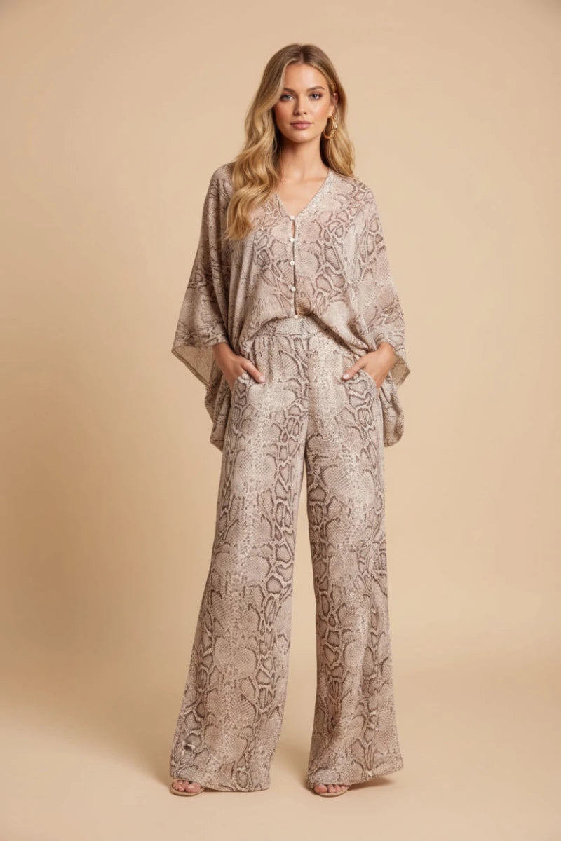 Casual chic boho two piece snake print set spring fashion 2026. - GoSobiShop Boutique