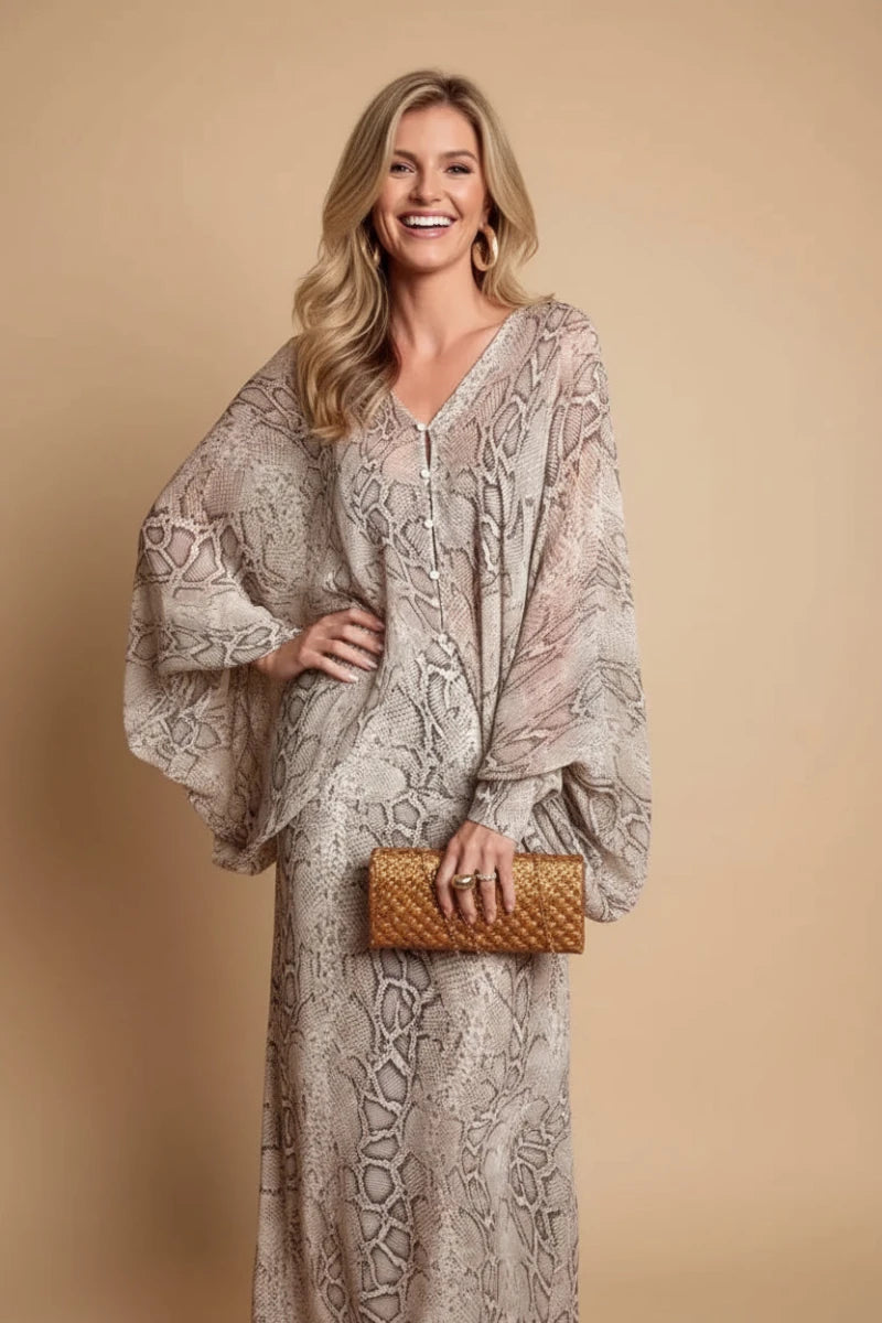 Casual chic boho two piece snake print set spring fashion 2026. - GoSobiShop Boutique