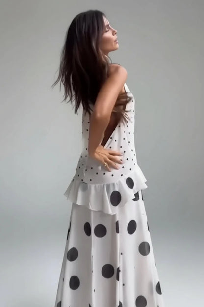 Celeste Vintage Polka-Dot Ruffle Dress - GoSobiShop Boutique