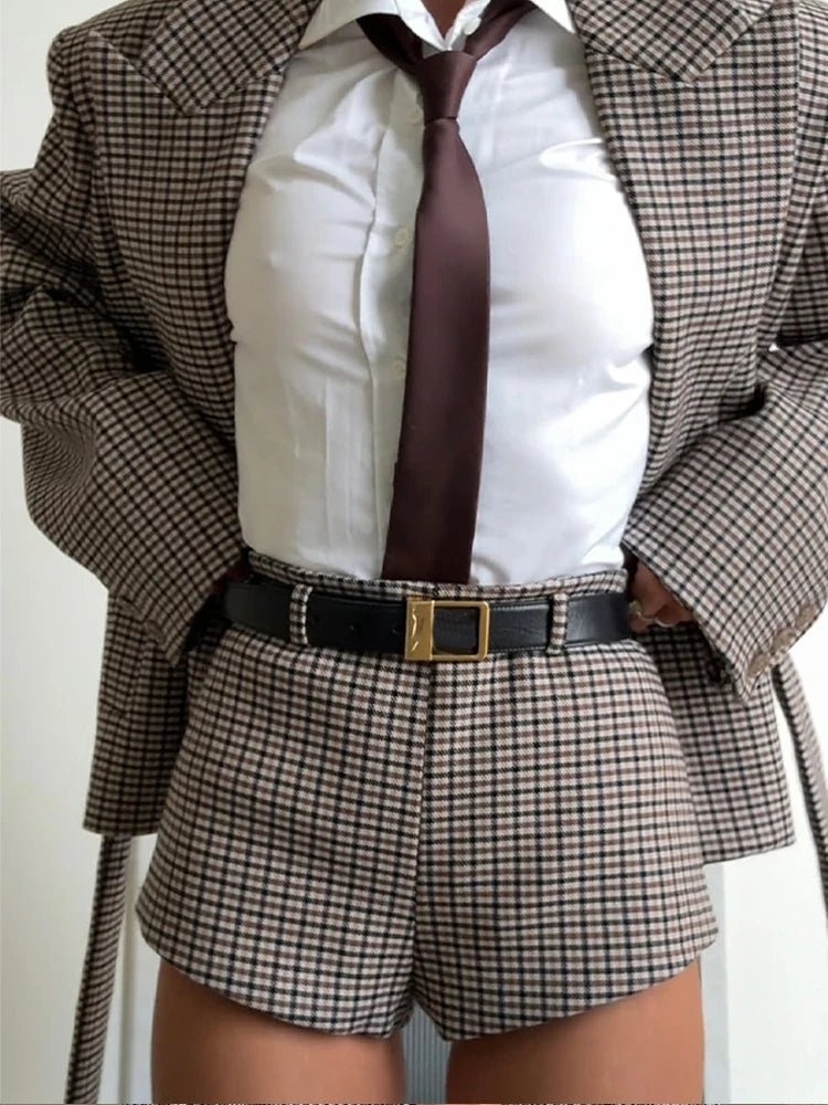 Checked houndstooth suit jacket and shorts set. - GoSobiShop Boutique