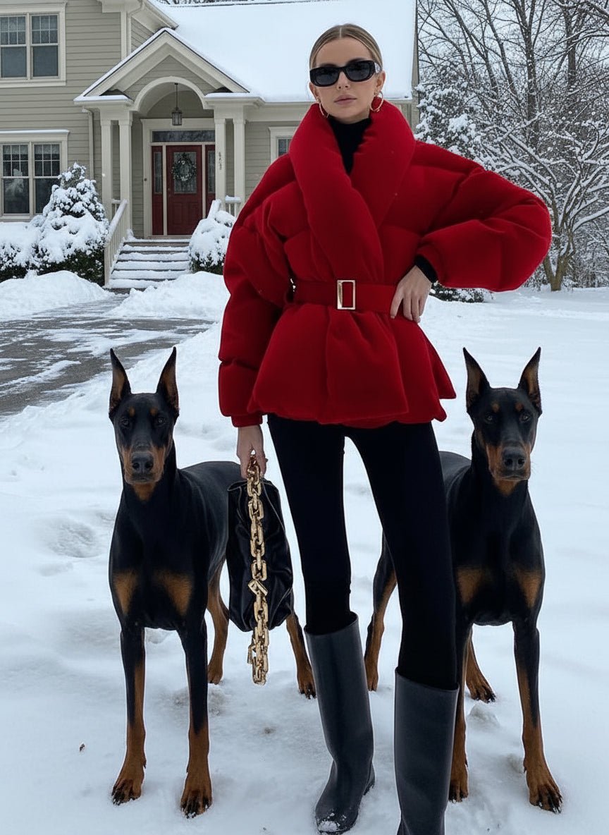 Christmas Red Puffer Wrap Coat Fall Tops - GoSobiShop Boutique