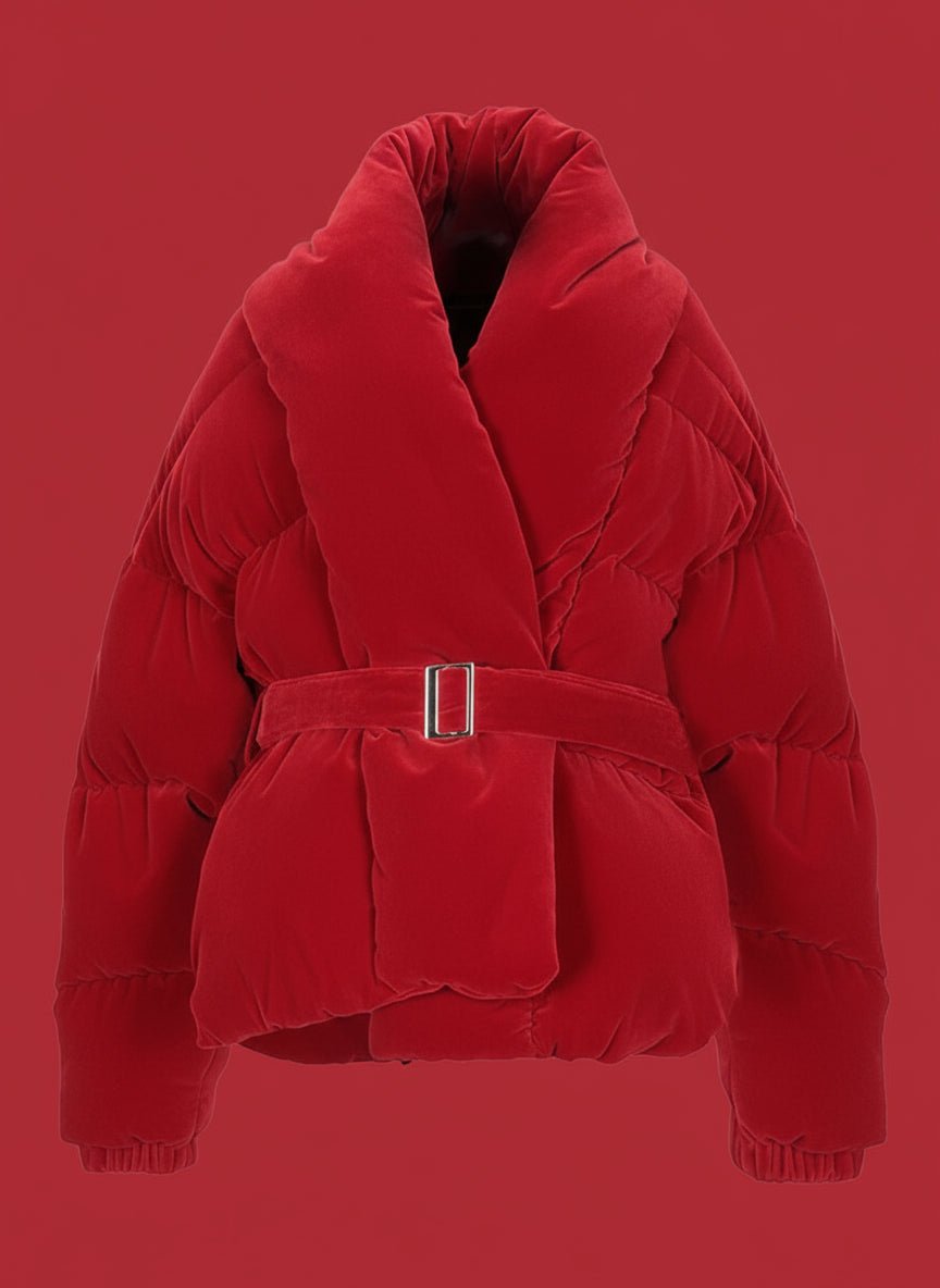 Christmas Red Puffer Wrap Coat Fall Tops - GoSobiShop Boutique