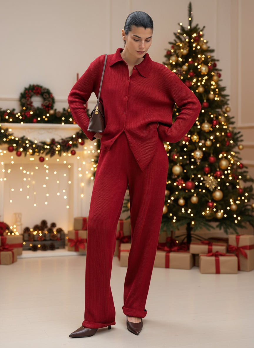 Cozy loose knit sweater and knit trousers 2 piece set loungewear. - GoSobiShop Boutique