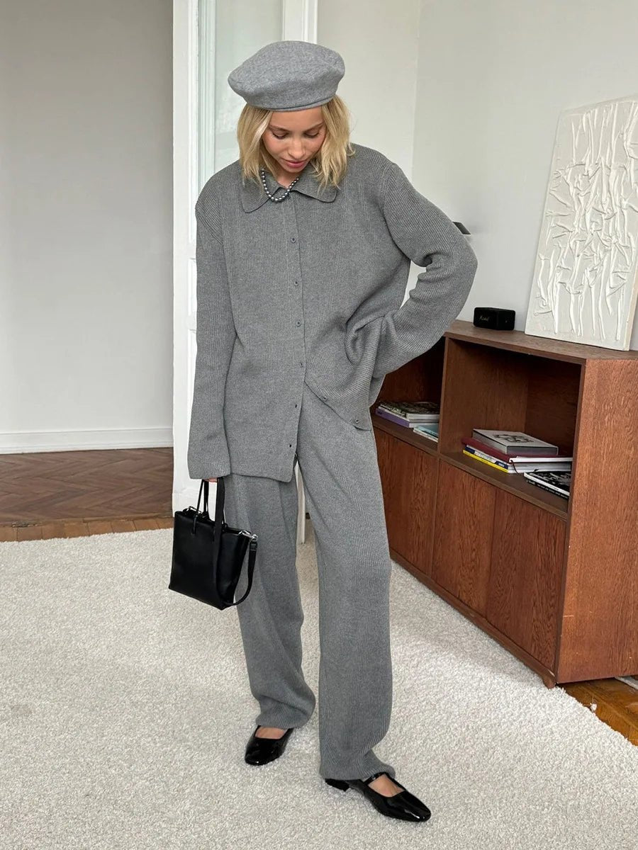 Cozy loose knit sweater and knit trousers 2 piece set loungewear. - GoSobiShop Boutique