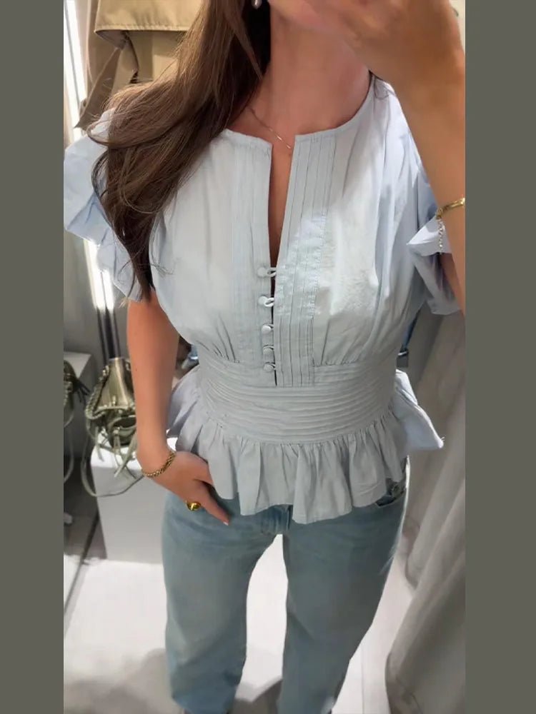 Cute Sky blue ruffled blouse. - GoSobiShop Boutique