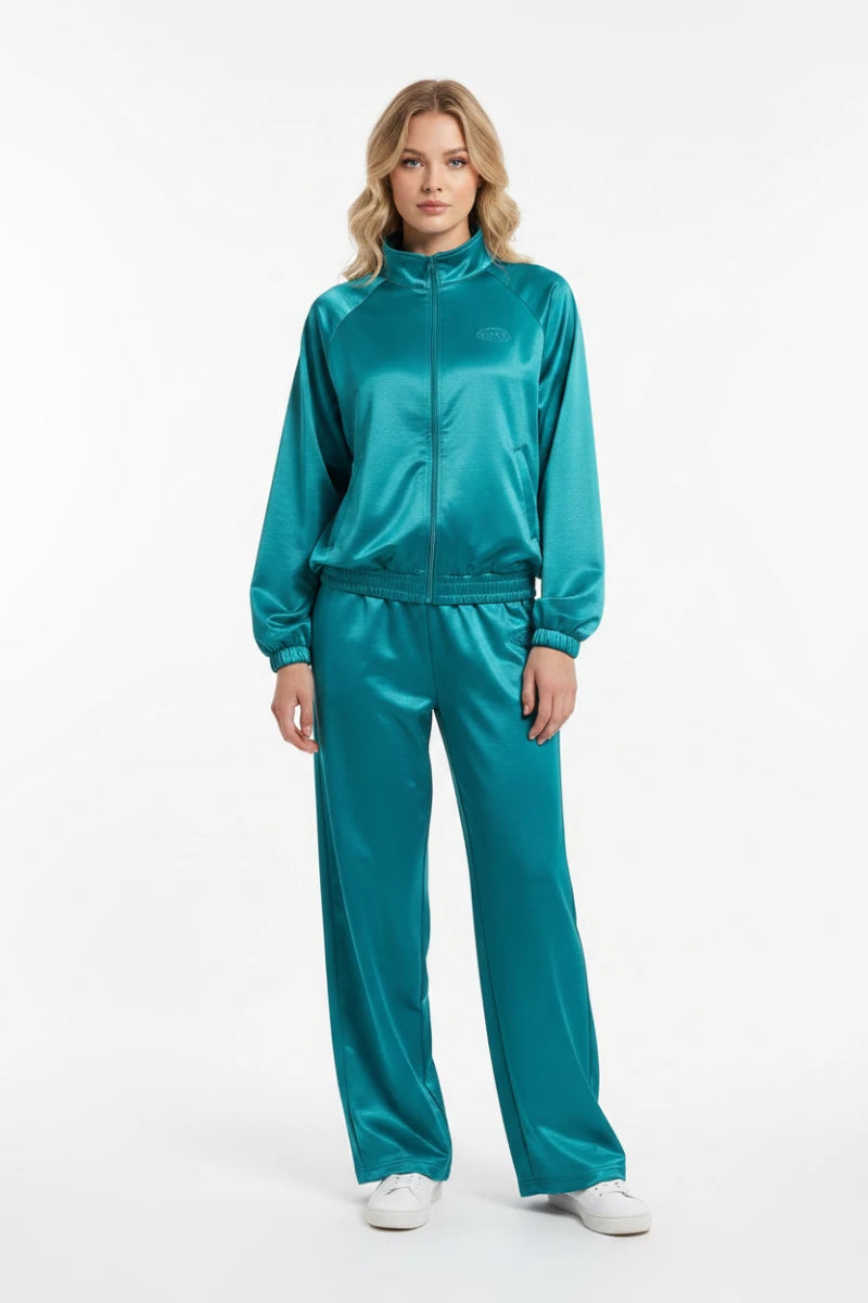 Dansa satin loose long sleeve crop top and wide leg trousers two-piece set streetwear. - GoSobiShop Boutique