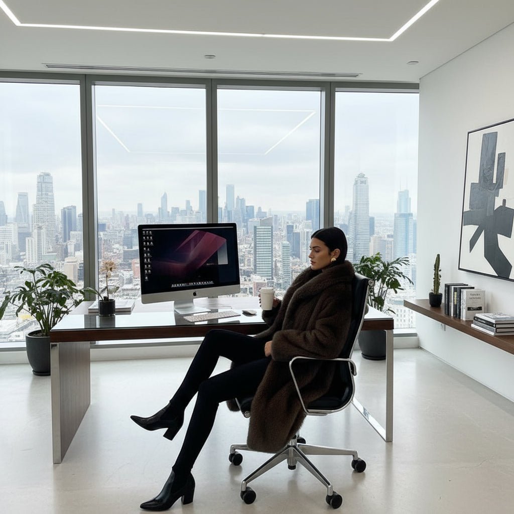 Dark brown long faux fur trench coat fall tops - GoSobiShop Boutique