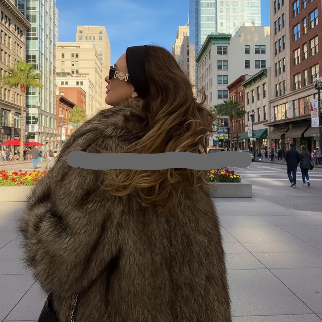 Dark brown long faux fur trench coat fall tops - GoSobiShop Boutique