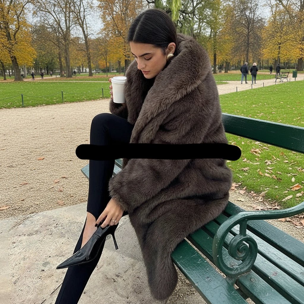 Dark brown long faux fur trench coat fall tops - GoSobiShop Boutique