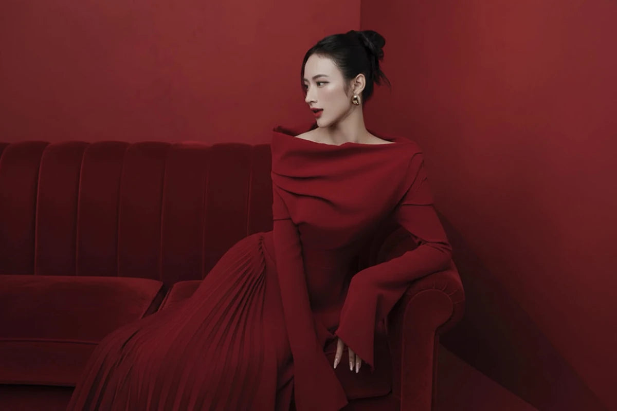 Designer long sleeve open shoulders pleated maxi dress. - GoSobiShop Boutique