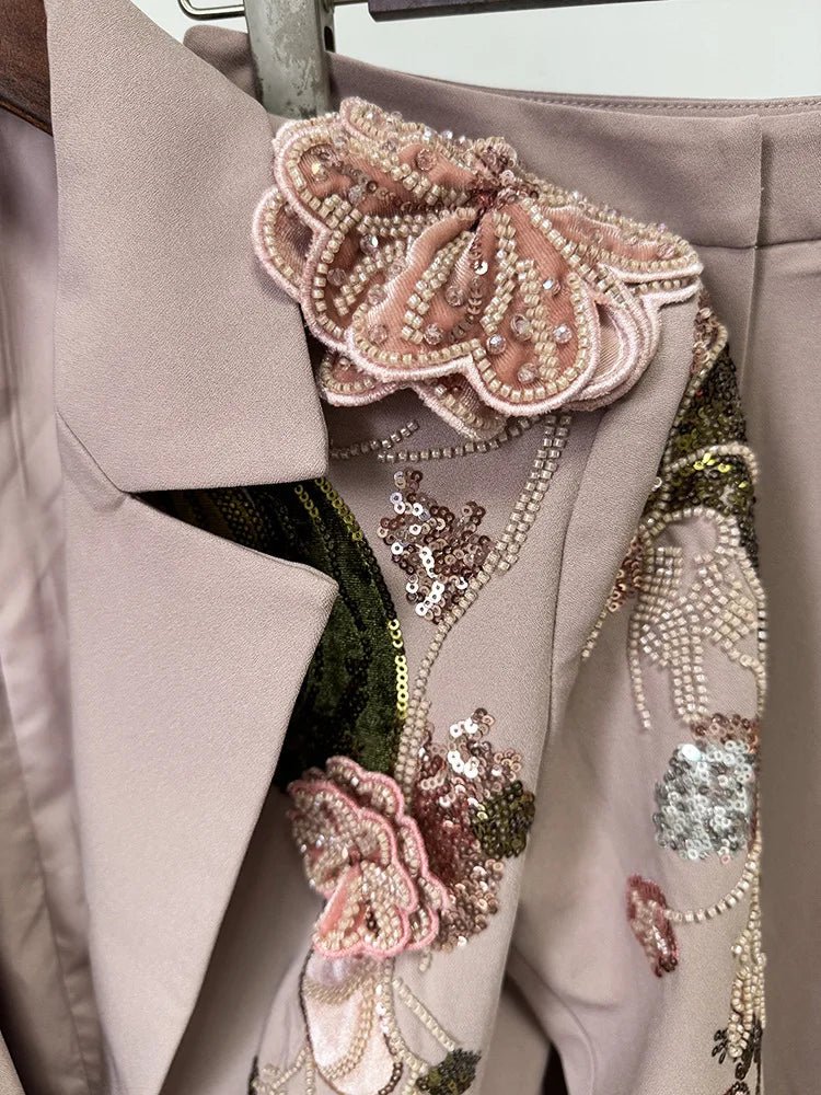Designer Runway 3D Flowers Blazer flare trousers set. - GoSobiShop Boutique