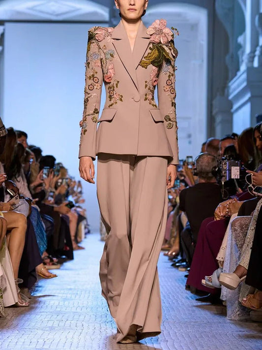 Designer Runway 3D Flowers Blazer flare trousers set. - GoSobiShop Boutique