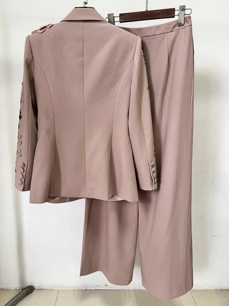 Designer Runway 3D Flowers Blazer flare trousers set. - GoSobiShop Boutique