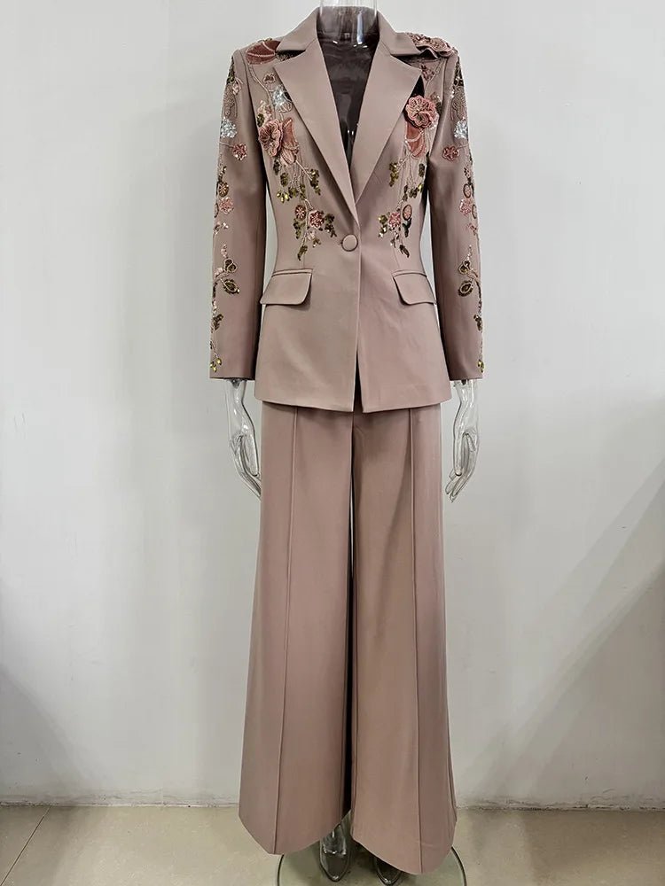 Designer Runway 3D Flowers Blazer flare trousers set. - GoSobiShop Boutique