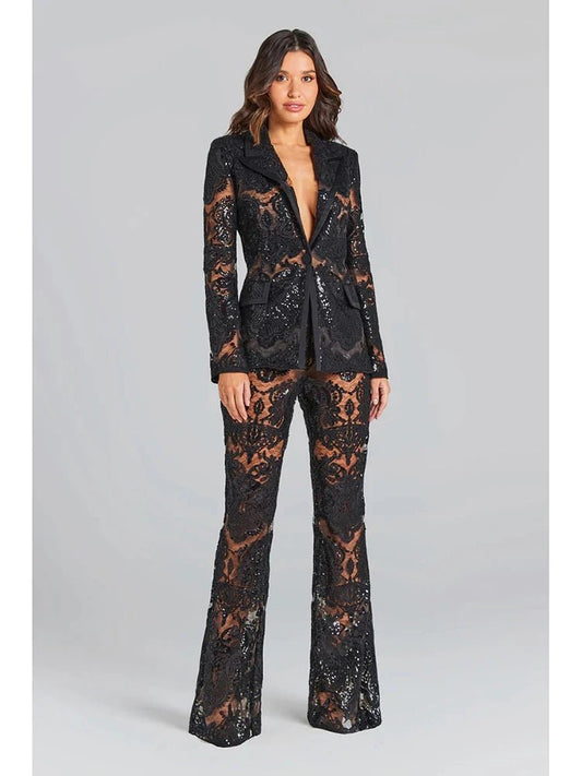 Designer runway sequin embroidered lace 2 piece set. - GoSobiShop Boutique